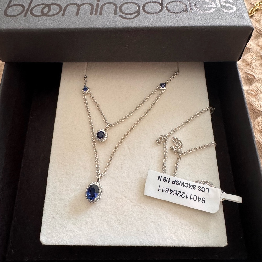 Bloomingdale's Silver Necklace with Sapphire Blue Gems